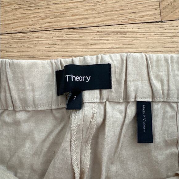 Theory - Treeca Pull On Linen Pants in Beige - Picture 3 of 5